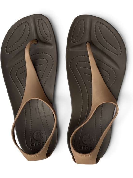 CROCS Shoes - CROCS Women’s Brown/Tan Slingback Thong Sandals